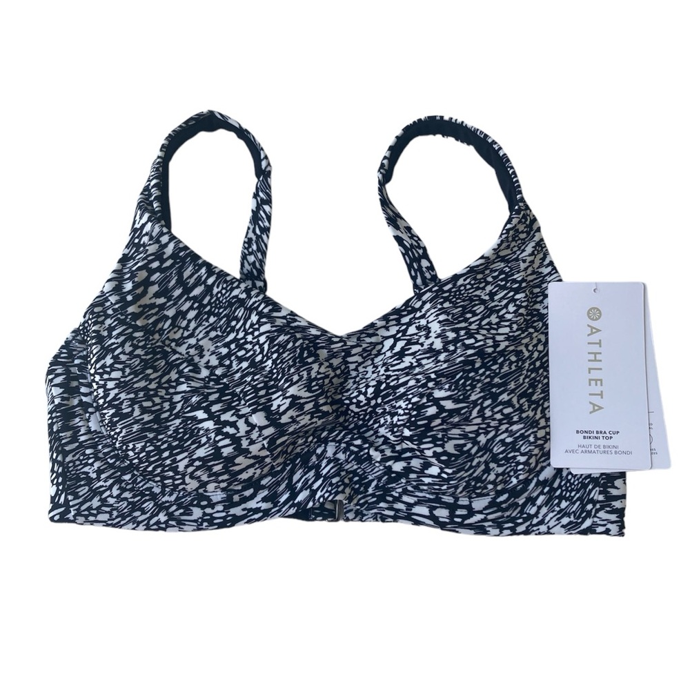 Athleta Bondi Bra Cup Bikini Top Ladies 36B/C Black White Adjustable Straps NWT